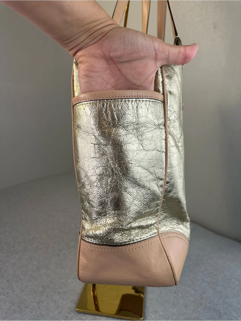 Coach Metro Tote Bag Crinkled Metallic Textured Purse & Matching Wristlet